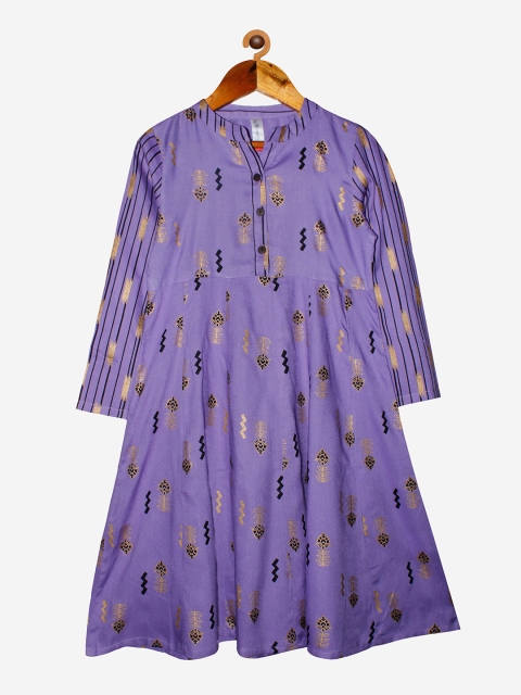 

KiddoPanti Girls Purple & Gold Printed A-Line Kurta