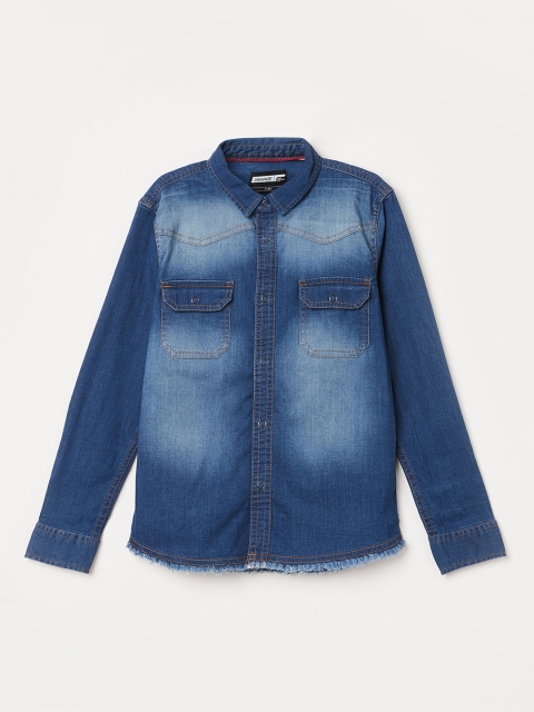 

Denimize by Fame Forever Boys Blue Slim Fit Denim Faded Casual Shirt