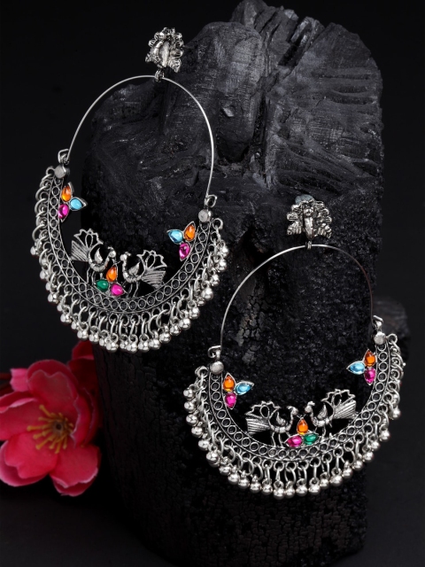 

Shining Diva Silver-Plated Oxidised Classic Chandbalis Earrings