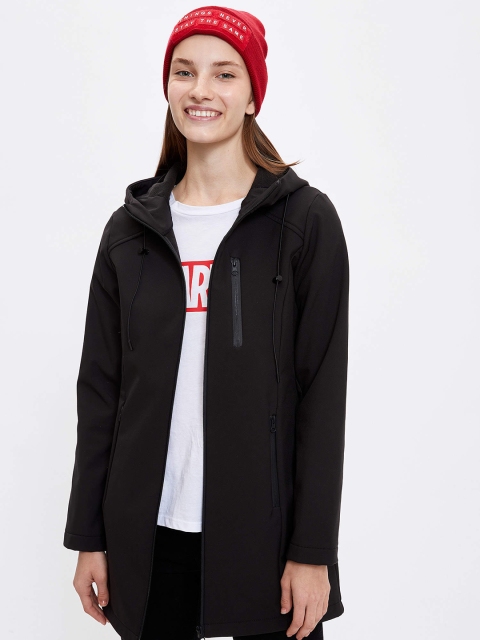 

DeFacto Women Black Solid Hooded Overcoat