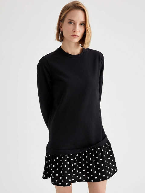 

DeFacto Women Black Polka Dots Printed A-Line Dress