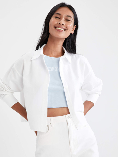 

DeFacto Women White Solid Casual Shirt