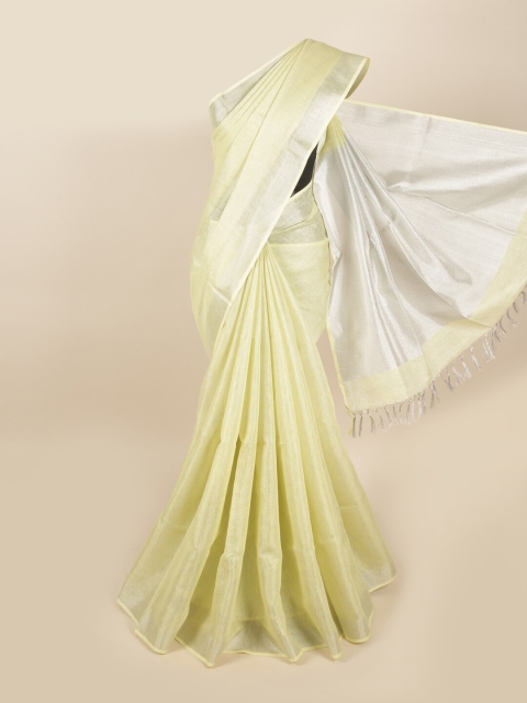 

Pothys Yellow & Silver-Toned Zari Linen Blend Saree