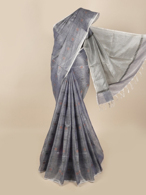 

Pothys Grey & Black Zari Linen Blend Saree