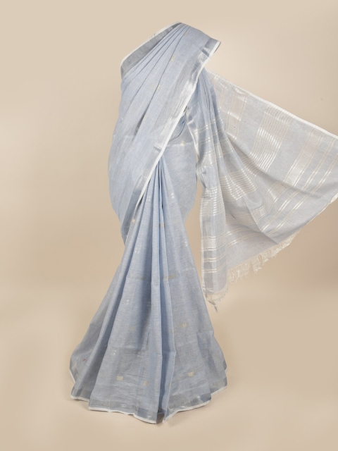 

Pothys Blue & Silver Zari Linen Blend Saree