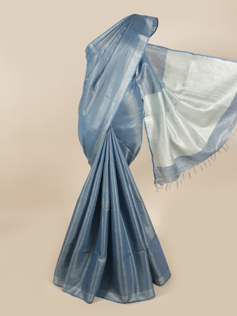 

Pothys Blue & Silver-Toned Zari Linen Blend Saree