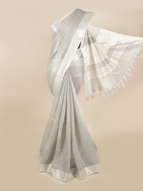 

Pothys Silver-Toned Zari Linen Blend Saree