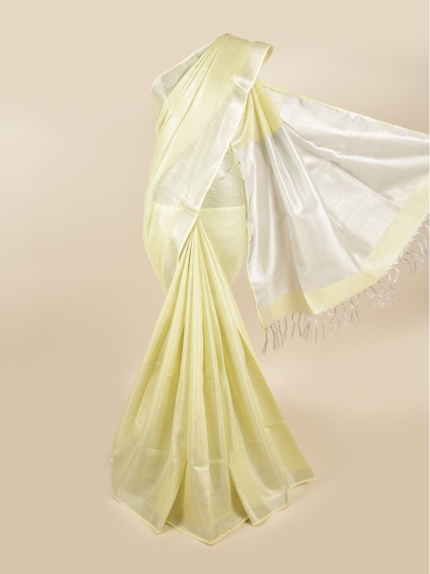 

Pothys Lime Green & Silver-Toned Zari Border Linen Blend Saree