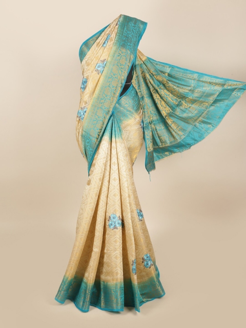 

Pothys Cream-Coloured & Green Woven Design Tissue Saree