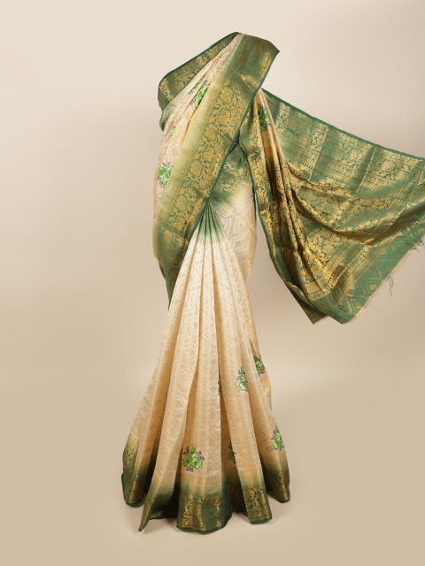 

Pothys Cream-Coloured & Green Floral Tissue Saree