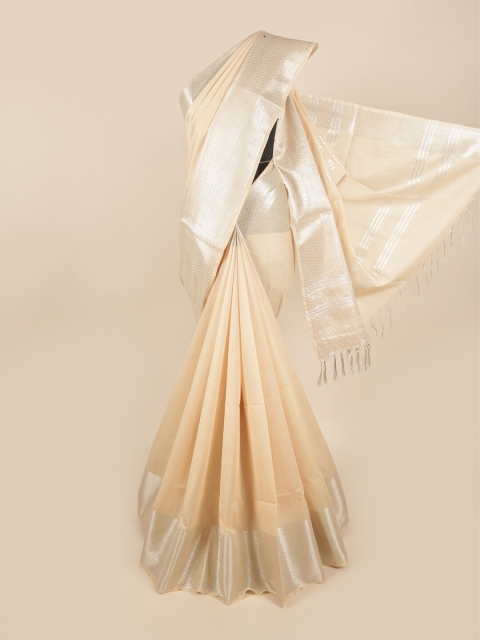 

Pothys Cream-Coloured Woven Designed Linen Blend Saree