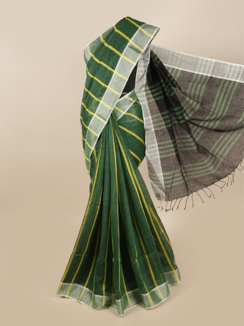 

Pothys Green & Yellow Striped Linen Blend Saree