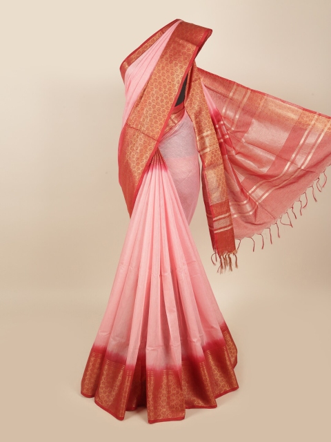 

Pothys Pink & Red Woven Design Linen Blend Saree