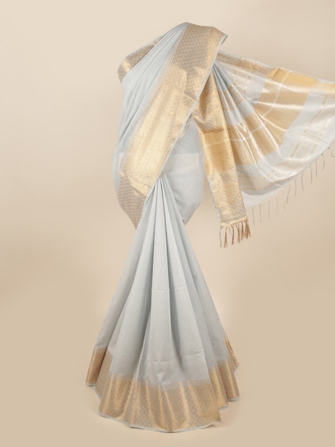 

Pothys Blue & Gold-Toned Woven Design Linen Blend Saree
