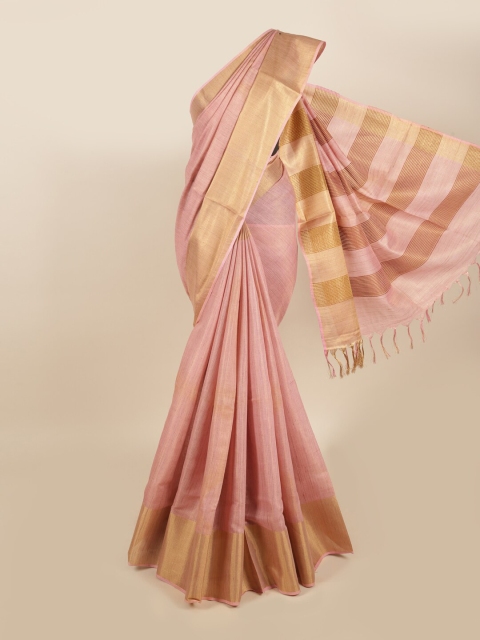 

Pothys Pink & Gold-Toned Zari Linen Blend Saree