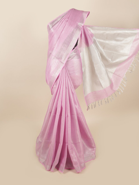 

Pothys Pink & Silver-Toned Linen Blend Saree