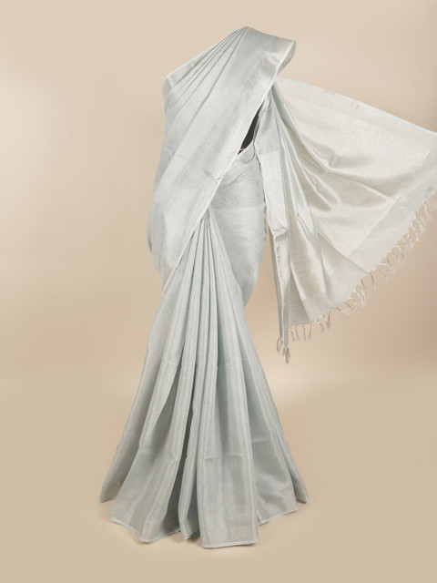 

Pothys Silver-Toned Zari Linen Blend Saree