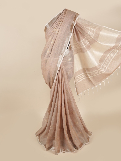 

Pothys Brown & Silver-Coloured Ethnic Motifs Linen Blend Saree