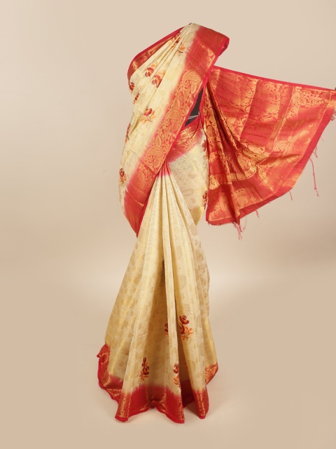 

Pothys Cream-Coloured & Red Woven Design Tissue Saree