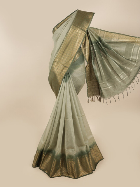 

Pothys Green & Gold-Toned Zari Linen Blend Saree