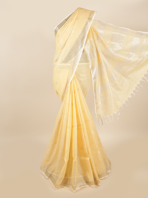 

Pothys Yellow & Silver-Toned Zari Linen Blend Saree