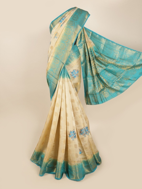

Pothys Cream-Coloured & Green Woven Design Tissue Saree