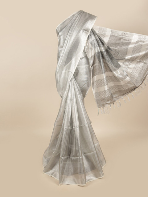 

Pothys Silver-Toned Zari Linen Blend Saree