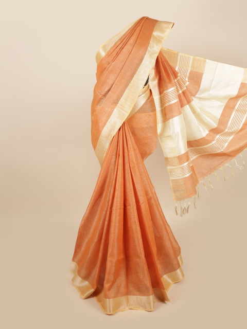 

Pothys Orange & Gold-Coloured Zari Linen Blend Saree