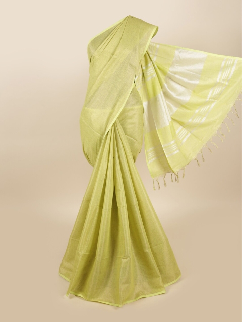 

Pothys Green & Silver Zari Linen Blend Saree