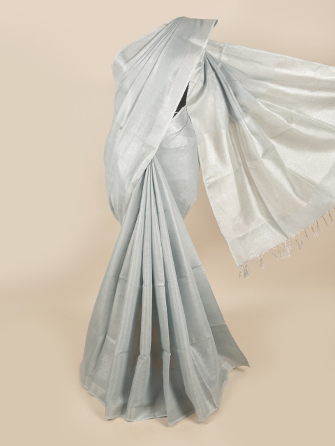 

Pothys Blue & Silver-Toned Solid Zari Border Linen Blend Saree
