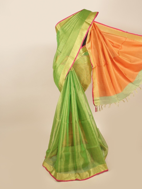 

Pothys Green & Orange Woven Designed Linen Blend Saree