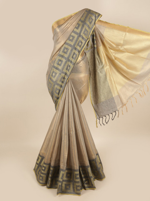 

Pothys Khaki & Gold-Toned Linen Blend Saree