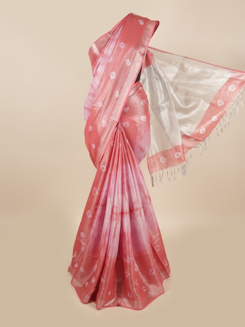 

Pothys Pink & Silver-Toned Zari Linen Blend Saree