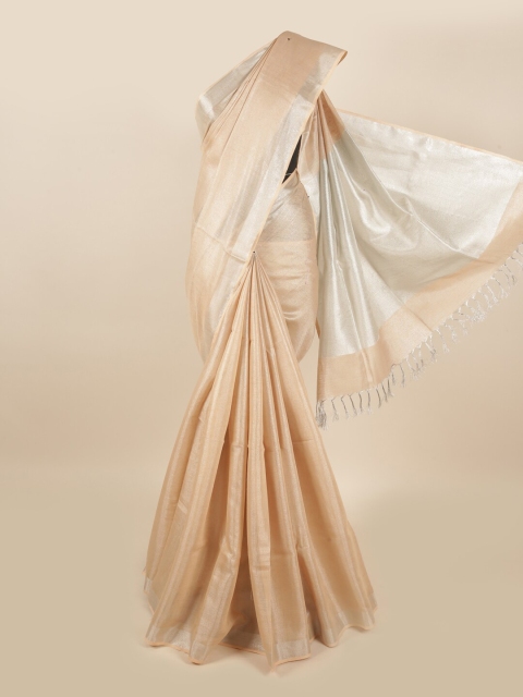 

Pothys Beige & Silver-Toned Zari Linen Blend Saree