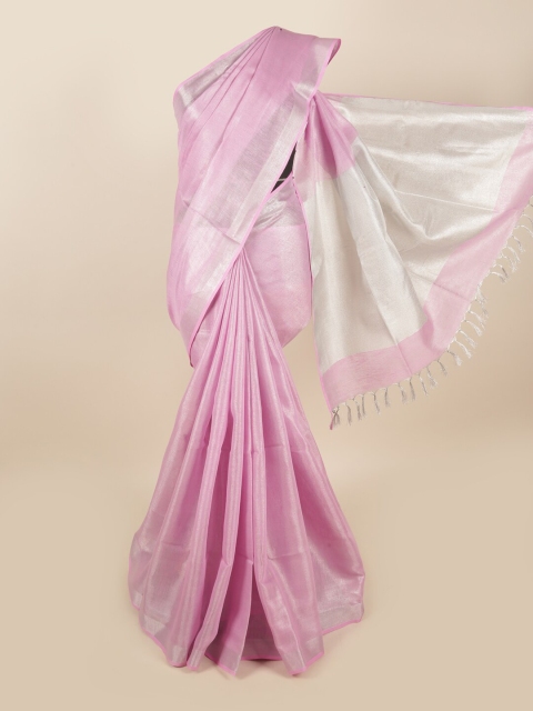 

Pothys Pink & Silver-Toned Zari Linen Blend Saree