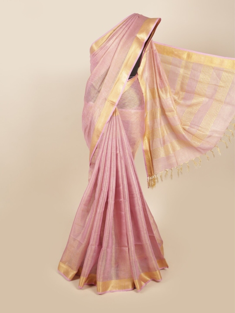 

Pothys Pink & Gold-Toned Zari Linen Blend Saree