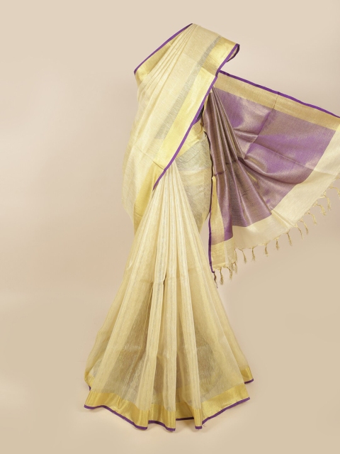 

Pothys Yellow & Violet Linen Blend Saree