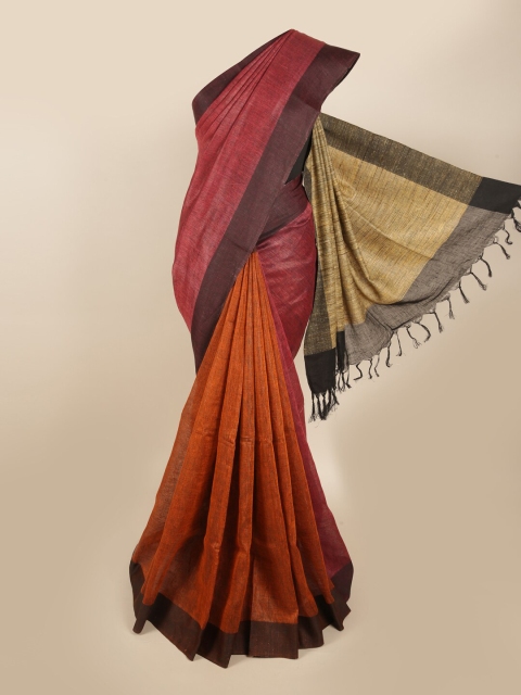 

Pothys Maroon & Brown Linen Blend Saree