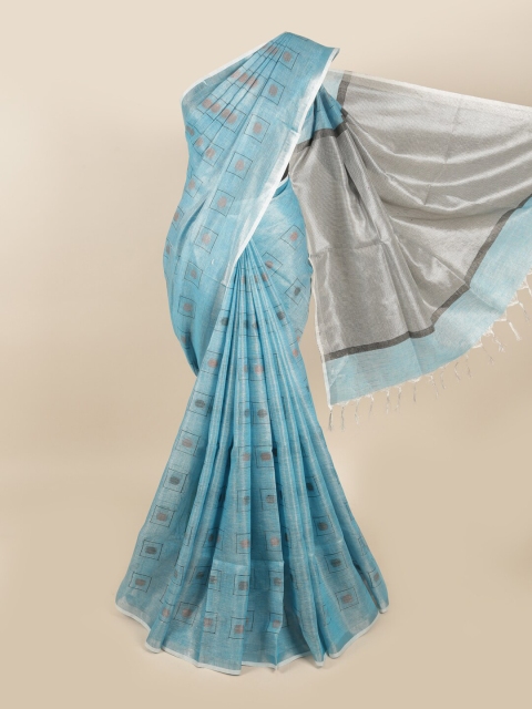 

Pothys Blue & Grey Linen Blend Saree