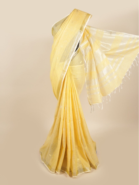 

Pothys Yellow & Silver-Toned Zari Linen Blend Saree