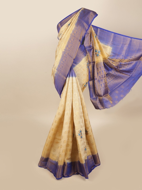 

Pothys Cream-Coloured & Blue Woven Design Tissue Saree