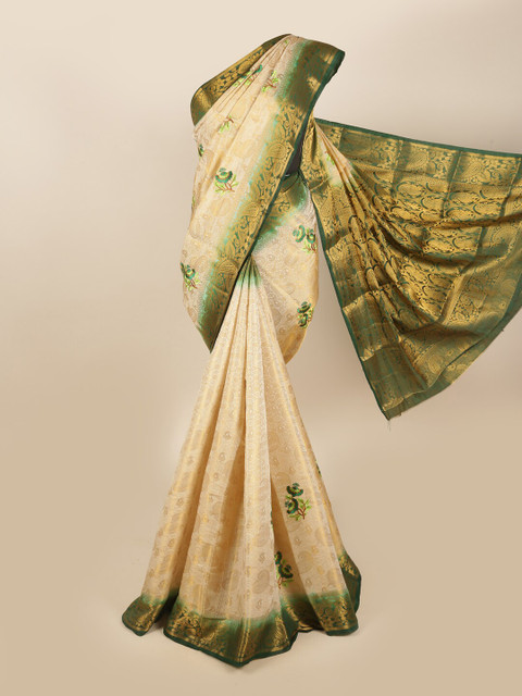 

Pothys Cream-Coloured Embroidered & Woven Designed Tissue Saree