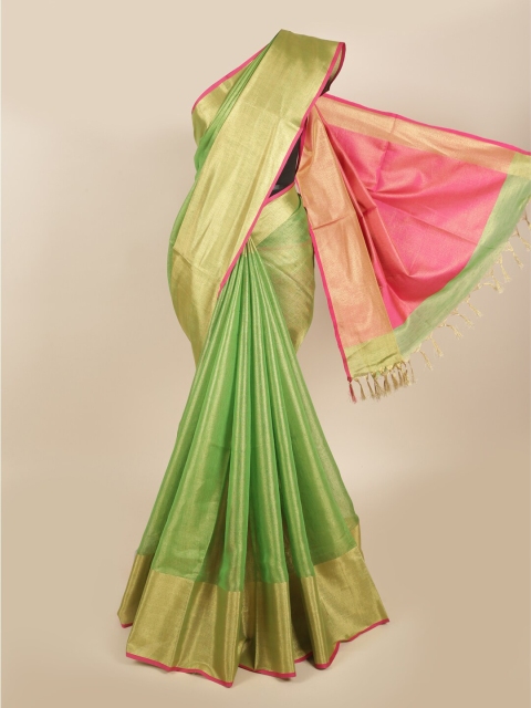 

Pothys Green & Pink Zari Linen Blend Saree