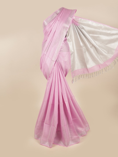 

Pothys Pink & Silver-Toned Zari Linen Blend Saree