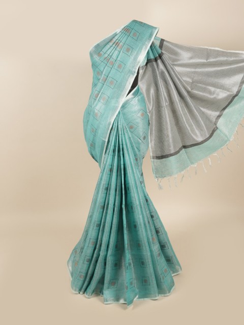 

Pothys Green & Grey Linen Blend Saree
