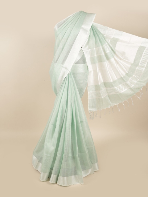 

Pothys Green & Silver-Toned Zari Linen Blend Saree