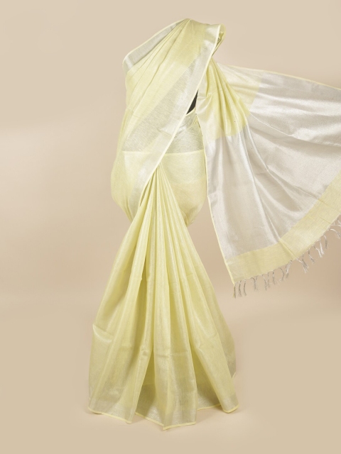 

Pothys Yellow & Silver-Toned Zari Linen Blend Saree