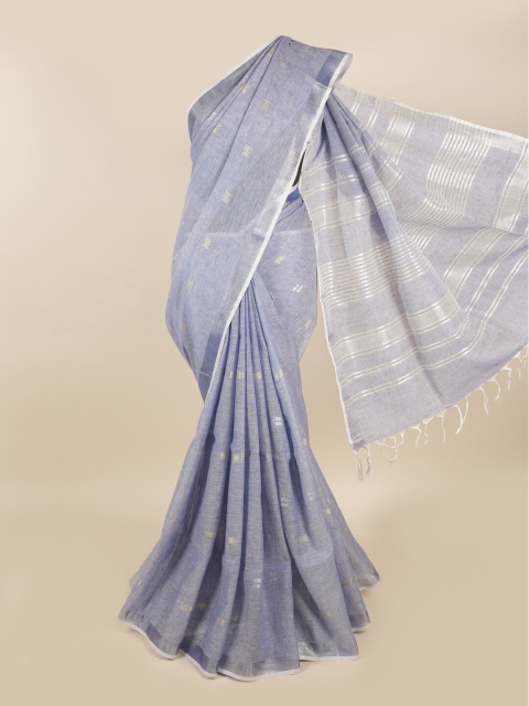 

Pothys Blue & Silver-Toned Woven Design Linen Blend Saree