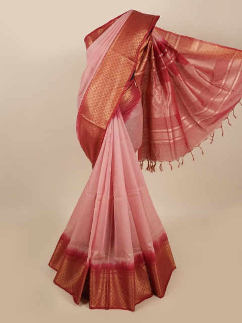 

Pothys Pink & Maroon Zari Linen Blend Saree