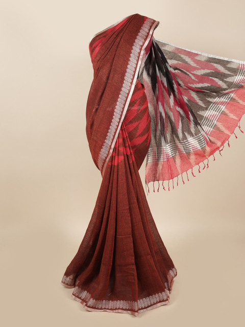 

Pothys Maroon & Red Woven Design Linen Blend Saree